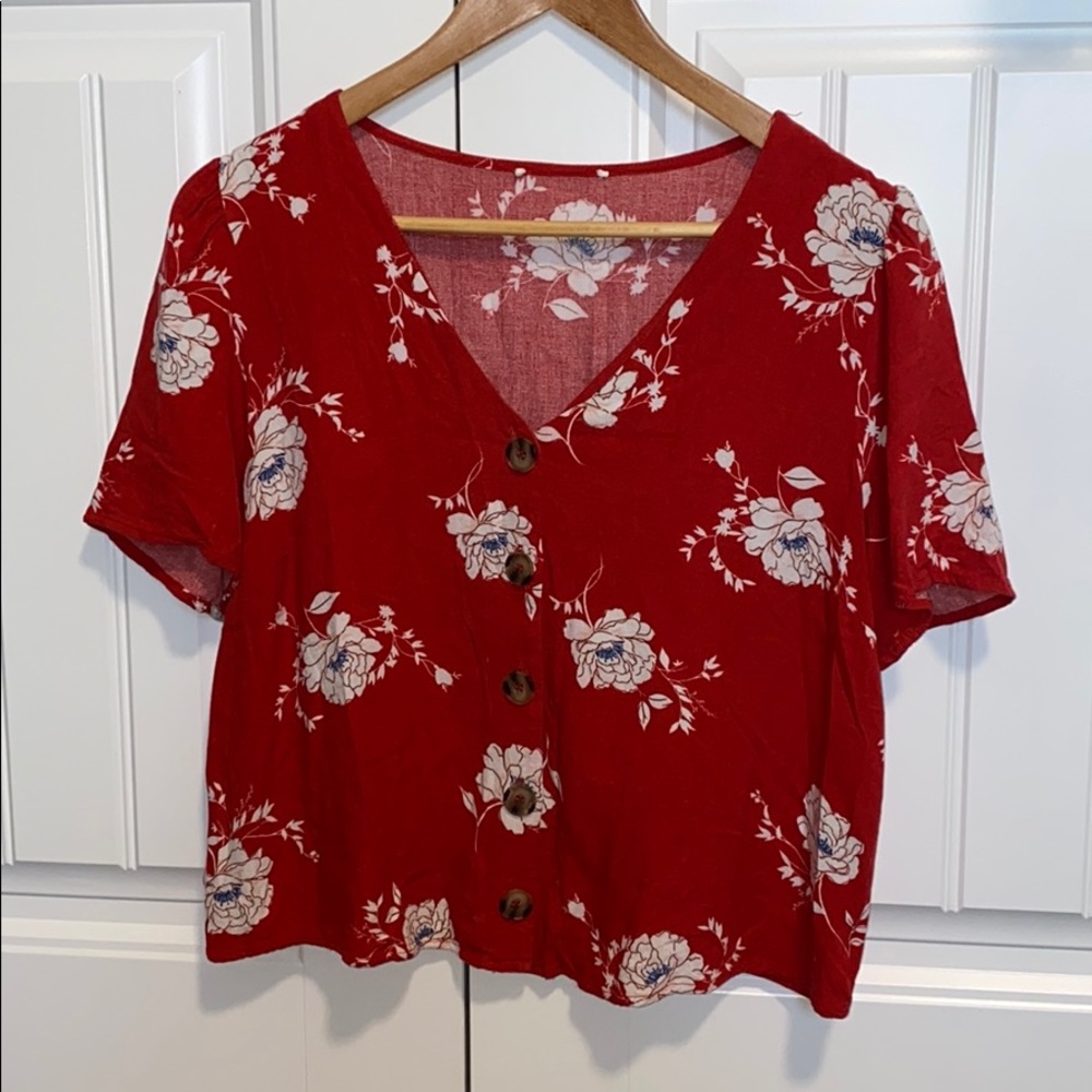 Red flowered blouse